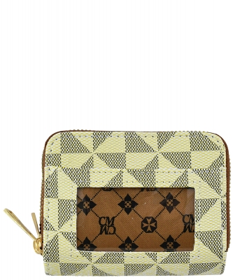 Monogrammed Accordion Card Holder Double Zip Wallet PM014 BEIGE